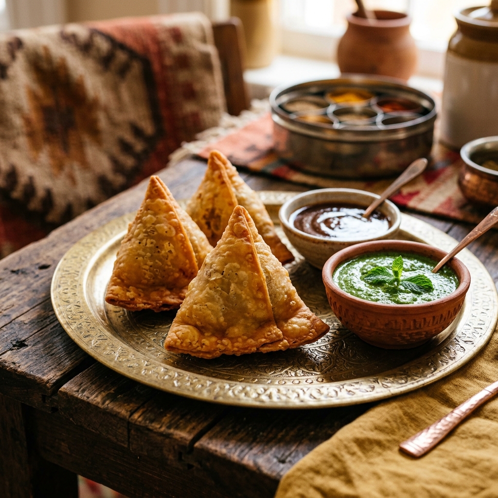 Plate of crispy samosas